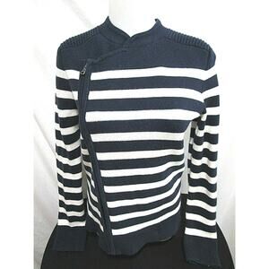 GAP Blue & White Nautical Striped Side Zip Band Collar Cotton Sweater Women Sz S